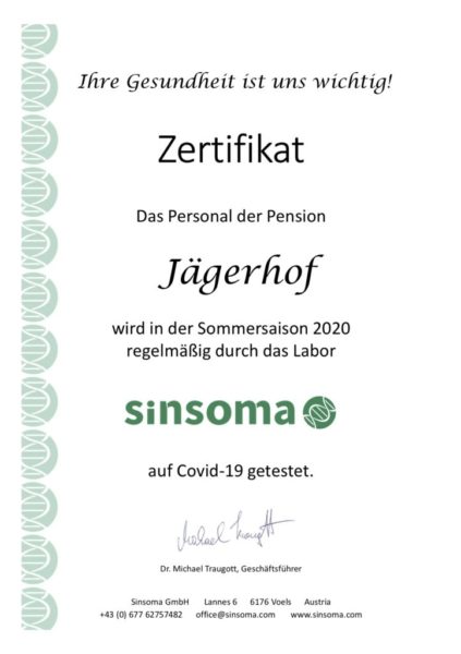 Zertifikat Sinsoma Jägerhof